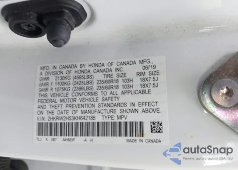 2019 Honda Cr-V Ex из США, поврежденный, VIN 2HKRW2H53KH642185